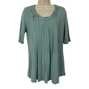 Soft Surroundings Top Womens Lattice Tee Small Blue Half Sleeve Scoop Neck 2AH17